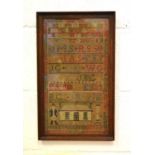 A 19th century sampler by Mary Souter, aged 8, 1820, 23cm by 42cm.