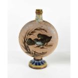 A Doulton Lambeth by Florence Barlow stoneware moon flask, with enamelled chicks and dragonflies