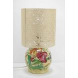 A Copeland Spode table lamp, the base with floral decoration, 35cm tall with shade.