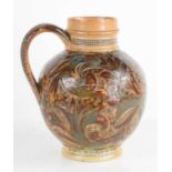 Arthur Bolton Barlow (1845-1879) A Doulton Lambeth stoneware jug, with incised leaves and