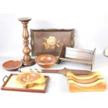 A group of treen to include an Australian Burl carved bowl, a David Levy sushi cutting board, two