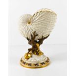A Royal Worcester nautilus shell spoon warmer, the ivory ground with gilded highlights and shells,