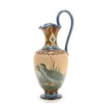 Florence E Barlow for Doulton Lambeth: A Pate-sur-pate stoneware jug of Grecian form, decorated with