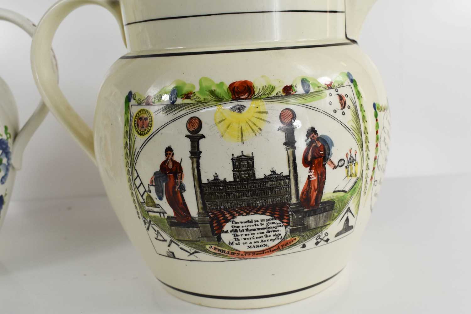 A 19th century Sunderland water jug, signed Phillips & Co, with a Lords Statement decorated with - Image 3 of 4