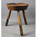 An early 20th century Scottish elm pokerwork stool, having carved thistle and motto ''Wha Daur