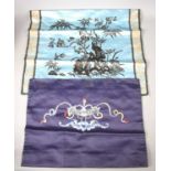 Two 19th century Chinese hand embroidered silk panels, Tai locks plum blossom and a couched
