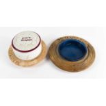 Kitchenalia: an antique treen butter dish with blue glass liner with pressed beaded edge and lion
