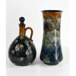 A Royal Doulton antique stoneware vase (A/F), together with a Royal Doulton oil jar and stopper,