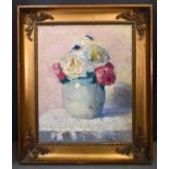 G. Hogozwaard ( early 20th century): Still life of roses in vase, oil on canvas, 50cm by 40cm.