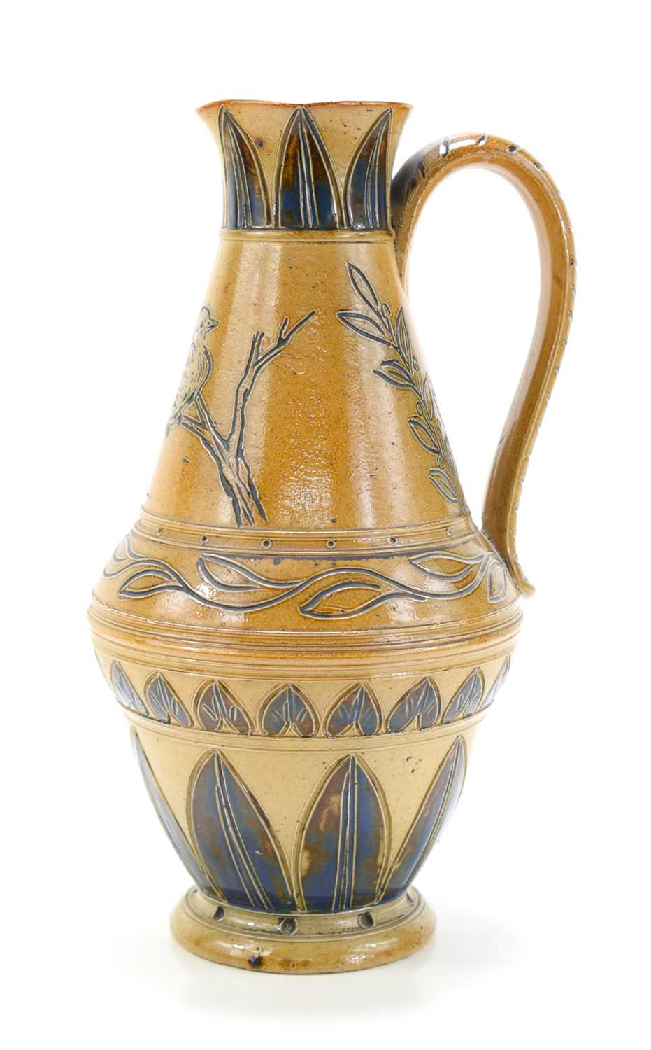 Hannah Barlow for Doulton Lambeth: A salt glazed stoneware jug, the body decorated with a bird