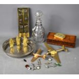 A group of collectables to include A.R Brown pewter animal badges, club badges, brass matchbox