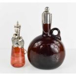 A fine hand blown white metal and pink glass oil / vinaigrette, the body having a small handle,