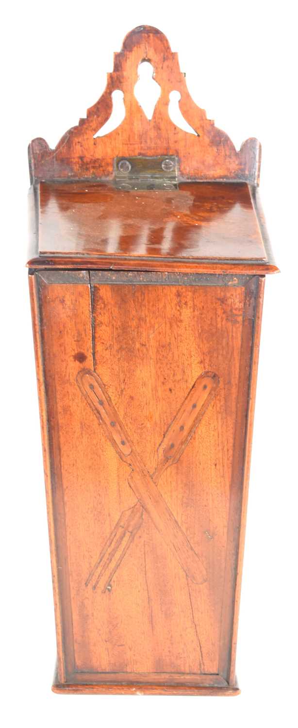 A Georgian mahogany cutlery box with marquetry decoration to the front, 45cm by 16cm.