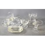 A group of glassware to include glass swan ornaments, crystal drink glasses, dishes and other