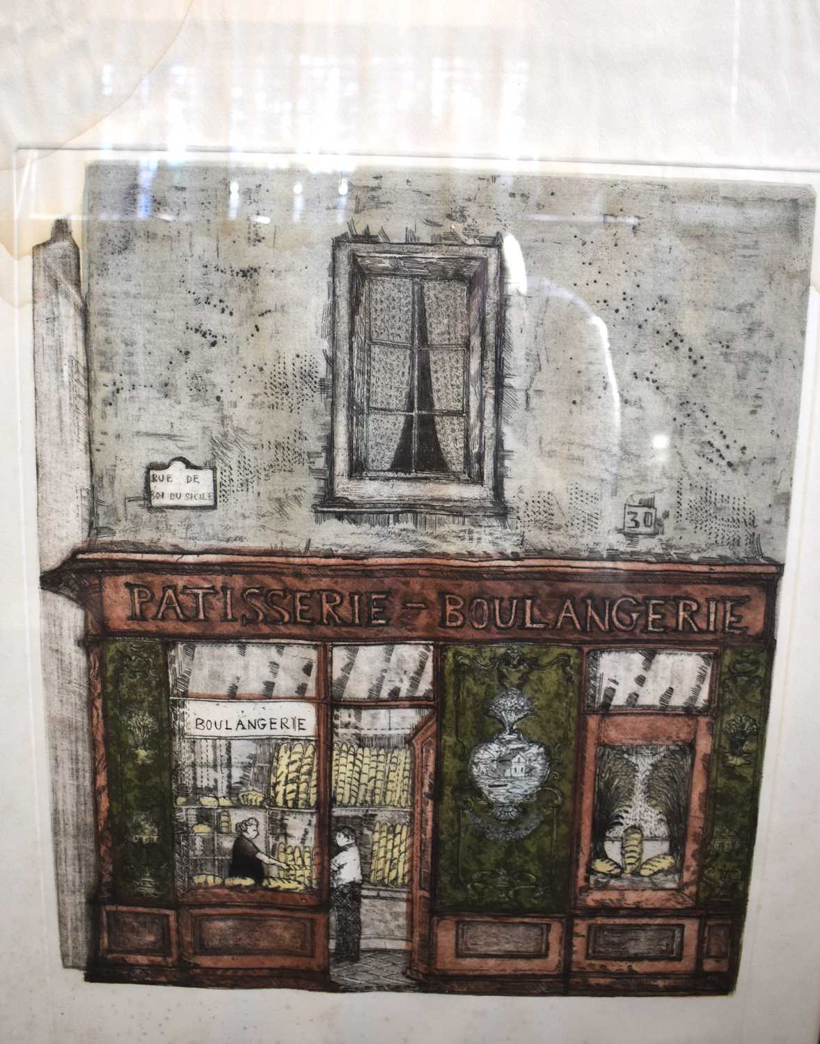 Richard Beer (British contemporary): a signed limited edition coloured etching entitled Boulangerie, - Image 2 of 2