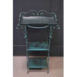 A metal green painted wash stand, and green painted tray.