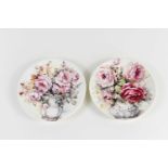 A pair of Poole pottery dishes, painted to depict vases of pink and red roses, 'Romantic Bouquet',