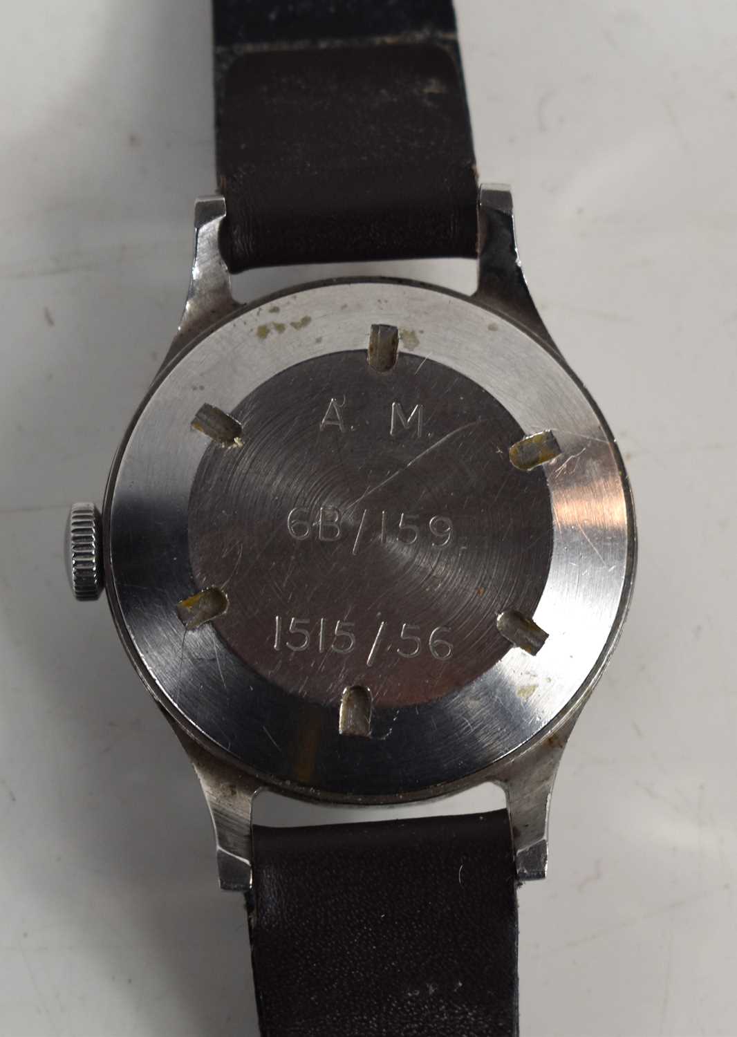 A 1950s Omega Pilots wristwatch, in stainless steel case with black dial, Arabic numeral hours and - Image 3 of 4