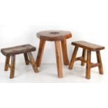 Two 19th century hand made small stools, possibly milking stools, each of rectangular form with