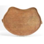 A Robert "Mouseman" Thompson oak kidney shaped tea tray, with a carved mouse to each handle, 48cm