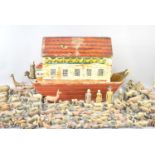 A large Erzgebirge German Noah's ark and animals, mid 19th century, the pine arc painted with