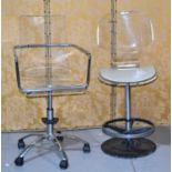 A mid 20th century design perspex and leather bar stool, the moulded curvilinear seat with inset