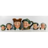 A group of seven Royal Doulton character jugs, including a set of three jugs depicting 'Auld Mac',