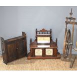 A Victorian wall hanging cupboard, the door having Minton style tiles together with a further wall