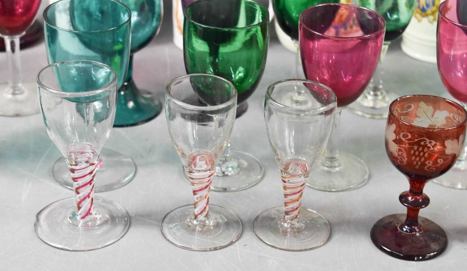 A selection of 19th century and later glassware, including three spiral twist glasses, a pair of red - Image 2 of 3