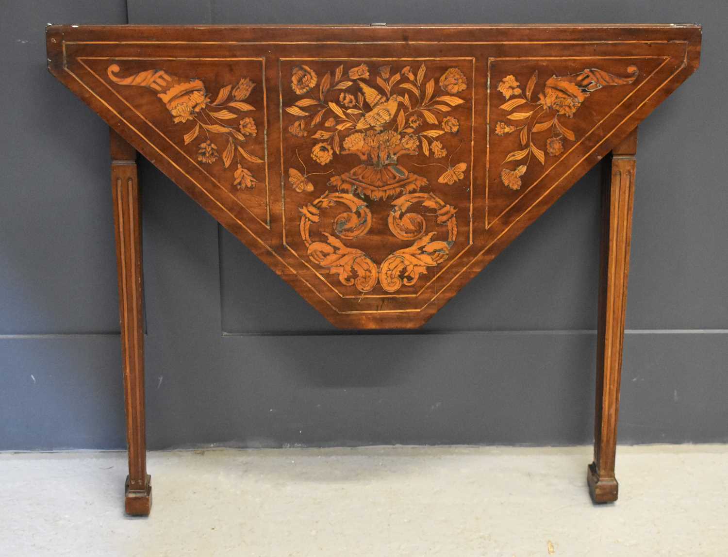 A late 19th or early 20th century card table, the marquetry top depicting bird amongst foliage, - Image 2 of 3