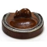 An early Robert "Mouseman" Thompson (1876-1955) oak horse hoof pin tray mounted with an aluminium