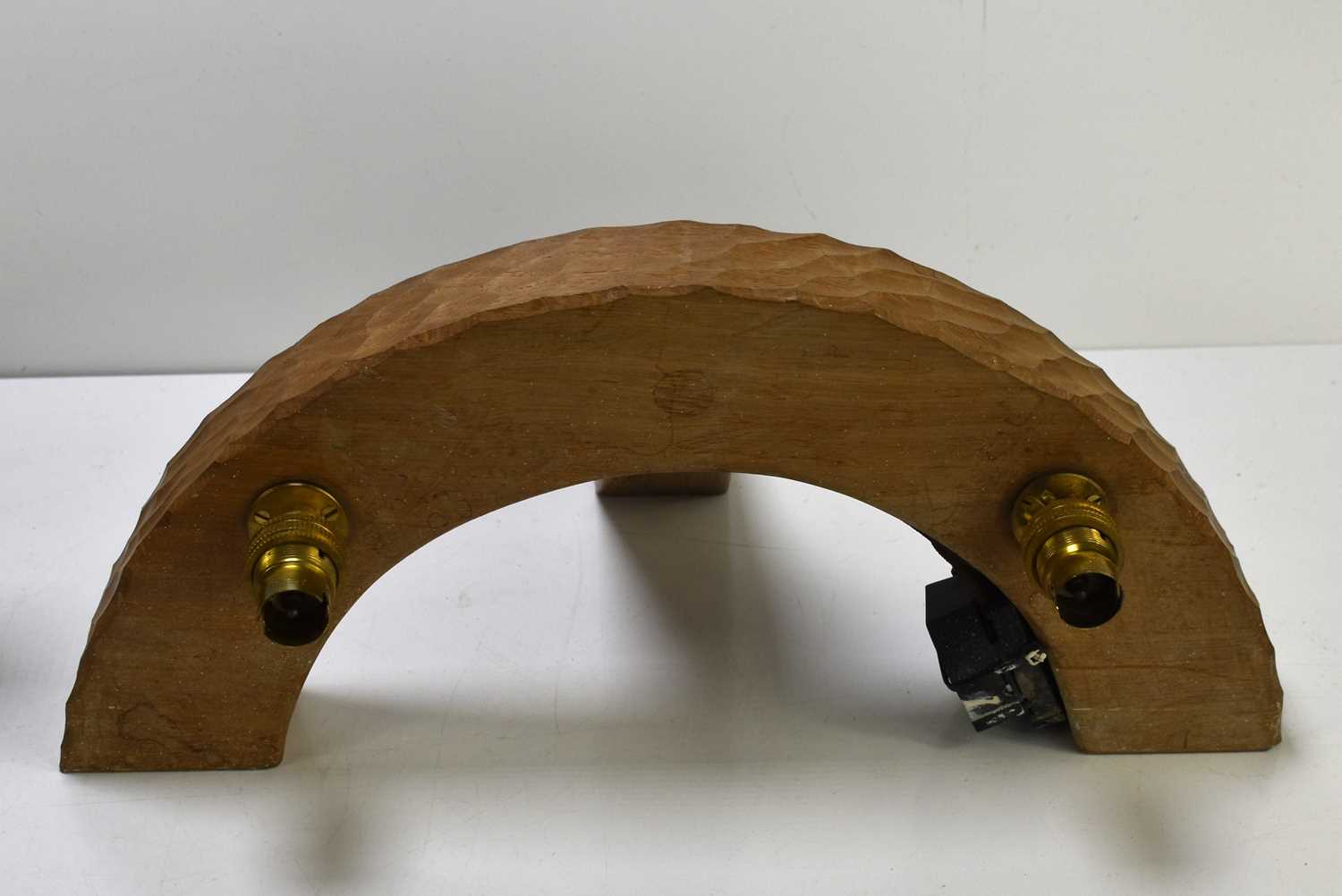 A pair of Robert "Mouseman" Thompson oak twin wall lights with carved mouse trademark to each - Image 2 of 3