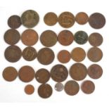 A quantity of worldwide coinage to include 1852 USA one cent, 1848 Leopold five cents, 1792 French 2