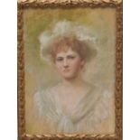 An early 20th century pastel on paper, portrait of young woman, indistinctly signed MH E...., 66