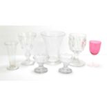 A collection of fine 19th century and later glasswares, comprising a pair of cut glass salts on