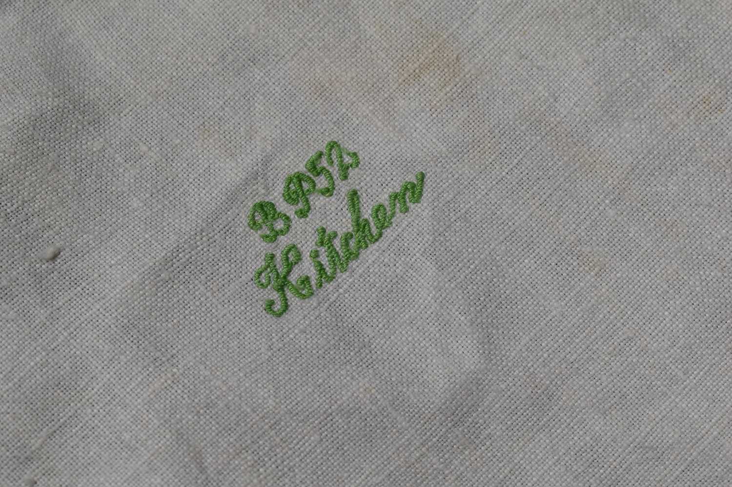 A vintage QEII tea towel / cloth from the kitchen at Buckingham Palace, embroidered BP52 Kitchen, - Image 4 of 5