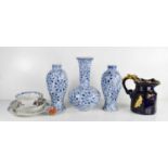 A Wood & Sons Chung pattern blue and white garniture, together with a Victorian jug with cobalt blue