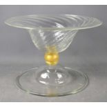 A Murano glass pedestal bowl of circular writhen form, the knopped stem with gold coloured crystal