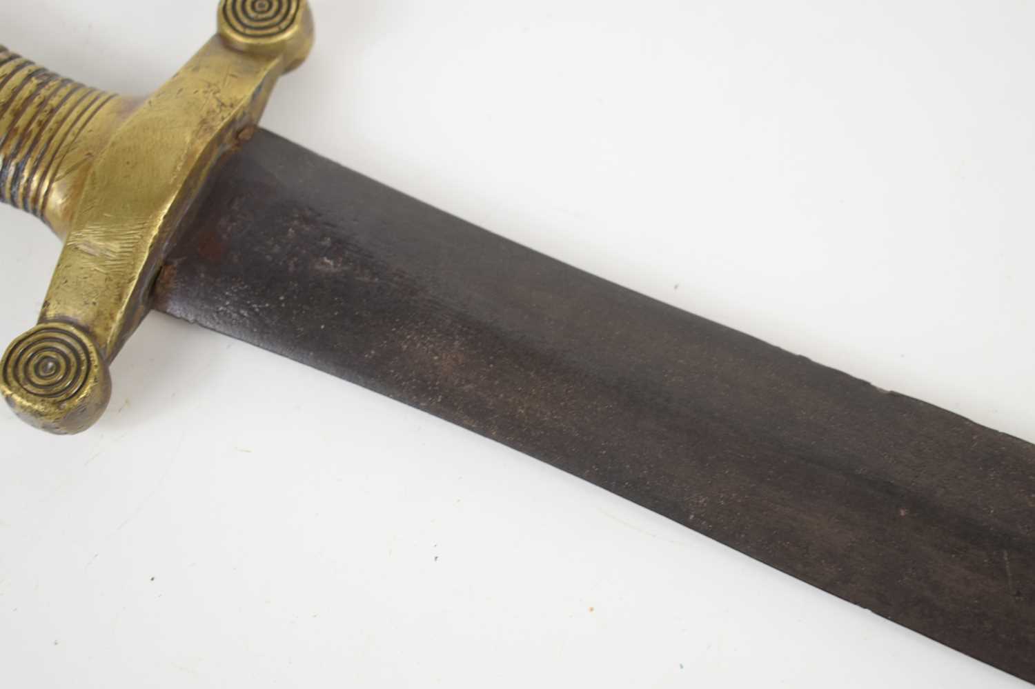 An early 19th century French artillery short sword with double edged blade, brass hilt and - Image 7 of 7