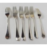 A set of six silver side forks, London 1896, 10.1toz.