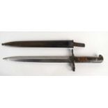 A Swiss M1918 pattern double edged bayonet and scabbard, the ricasso marked Waffenfabrik