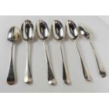 A set of six silver dessert spoons, London 1896, 9.65toz.