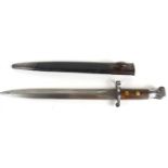 A British 1888 pattern bayonet and scabbard, MKI 2nd type, the ricasso stamped with broad arrow