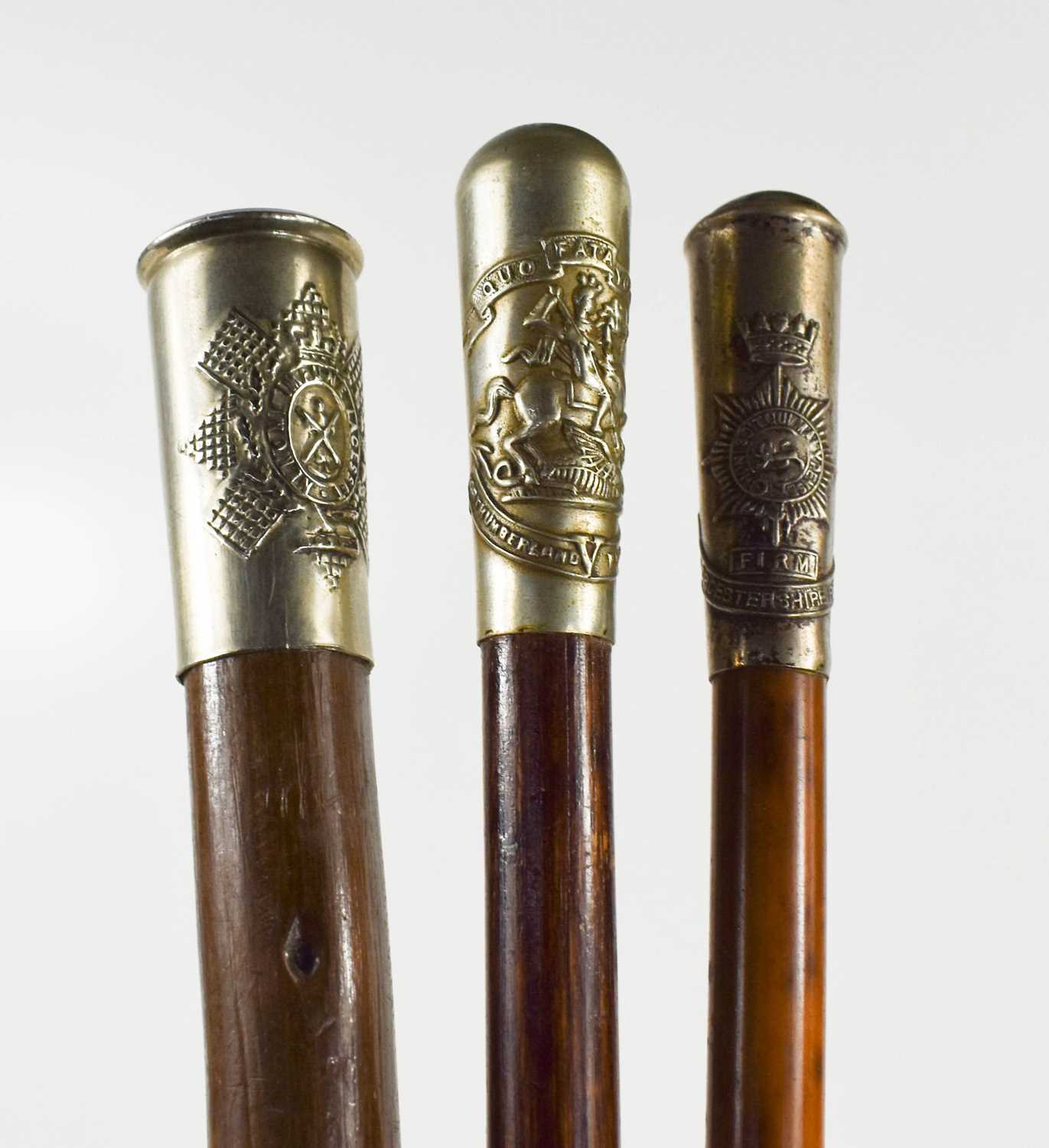 Three antique swagger sticks: Worcestershire Regiment, Northumberland Fusiliers, and a further - Image 2 of 2