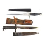 A Swiss 1896 pattern knife bayonet and scabbard, the ricasso marked E.J AB with an anchor and crown,