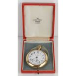 An Illinois Bunn Co gold plated open faced pocket watch, the round white enamel dial with Arabic