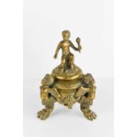 A French bronze vase and cover modelled with a child holding aloft a torch to the finial raised on