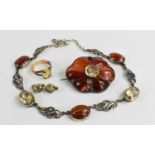 A suite of Scottish agate and cairngorm set jewellery, comprising a brooch in the form of a six