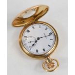 A Vertex gold plated half hunter, keyless wind, pocket watch, the white enamel signed dial with
