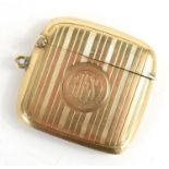 A 9ct gold Edwardian vesta case, with reeded engraved decoration, monogram engraved, W & Co Ltd,